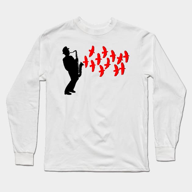 Saxophone Melody Long Sleeve T-Shirt by AROJA